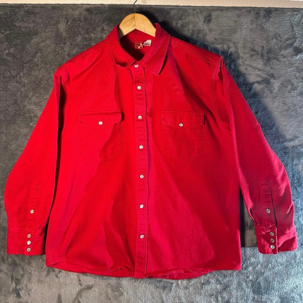 1990s Marlboro Unlimited Red Star Western Shirt Heavy Cotton Twill Pearl Snap L
